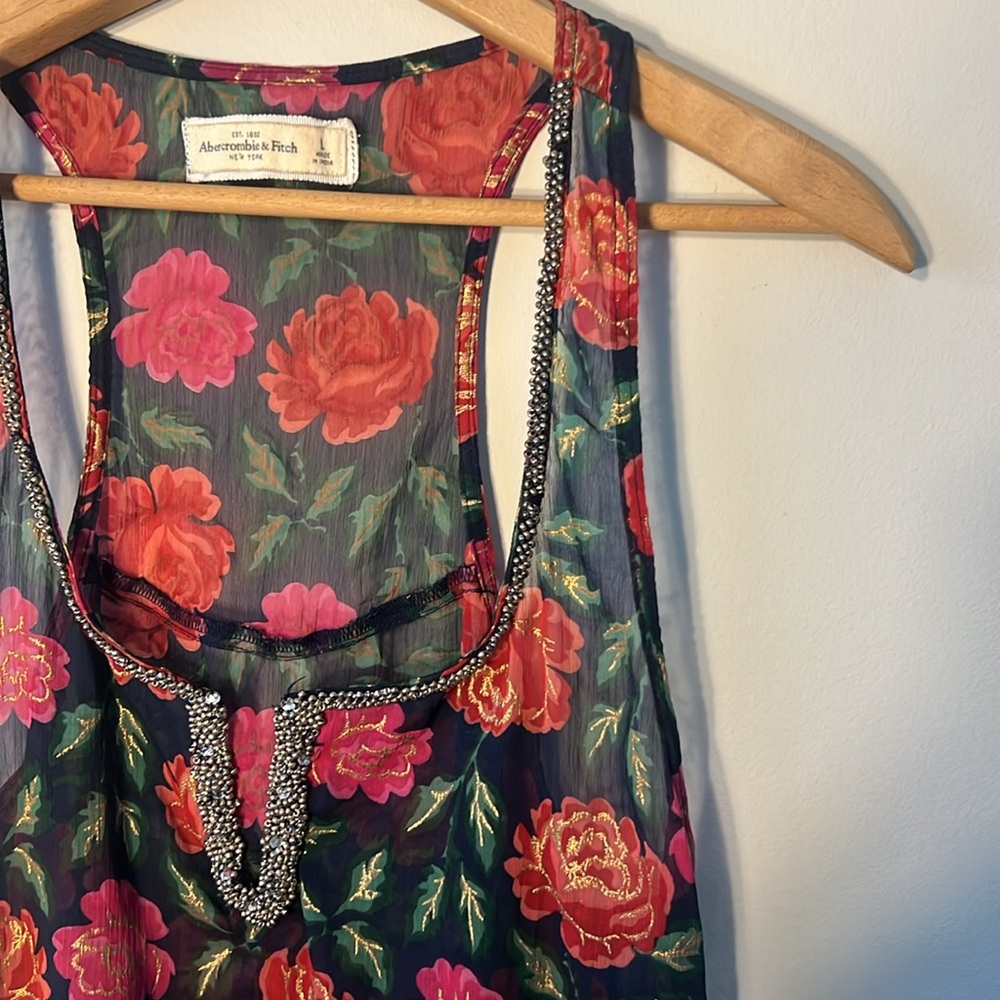 Abercrombie & Fitch Black Tank Top with Red and Pink Floral